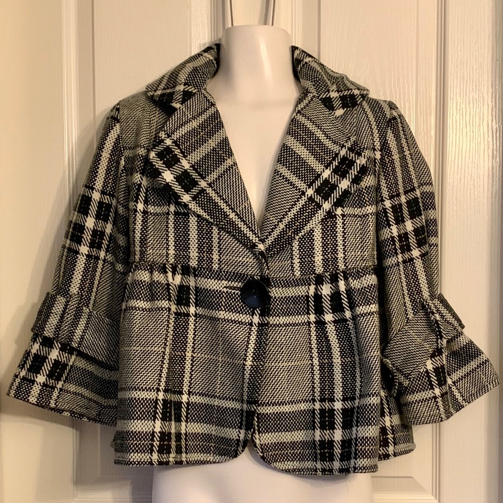 Cute Plaid Flared Blazer Small EUC